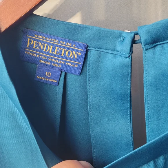 VTG Blue Label Pendleton Teal Long Sleeve Blouse Size 10 Keyhole Clousure Back - Picture 5 of 10